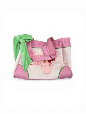 Juicy Couture Pink, Cream & Green Tote with Scarf Accent